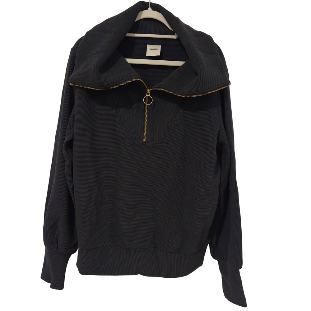 Varley Vine Ottoman Half-Zip Pullover Black Ribbed Oversized Collar Med. NWOT